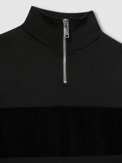 3-9 yrs Slim Fit Half-Zip Funnel Neck Velour Sweatshirt in Black Children & Baby | Reiss