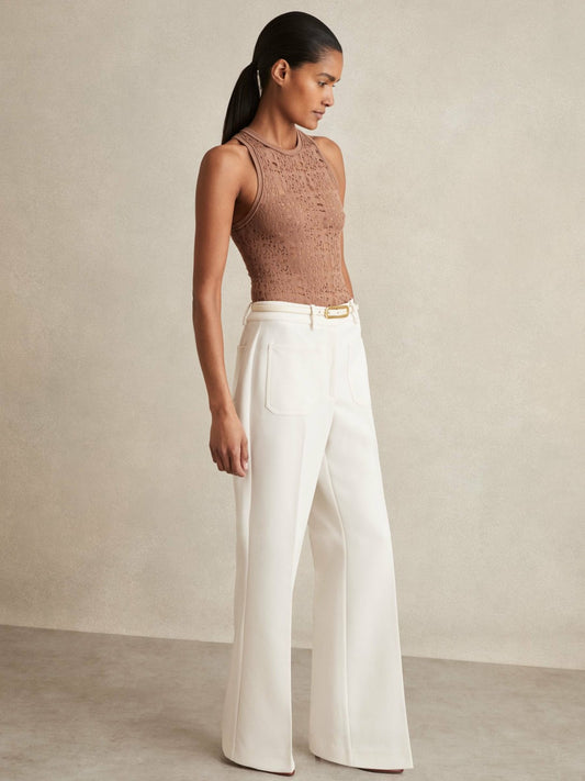 Twill Patch-Pocket Flared Trousers in Cream Women | Reiss