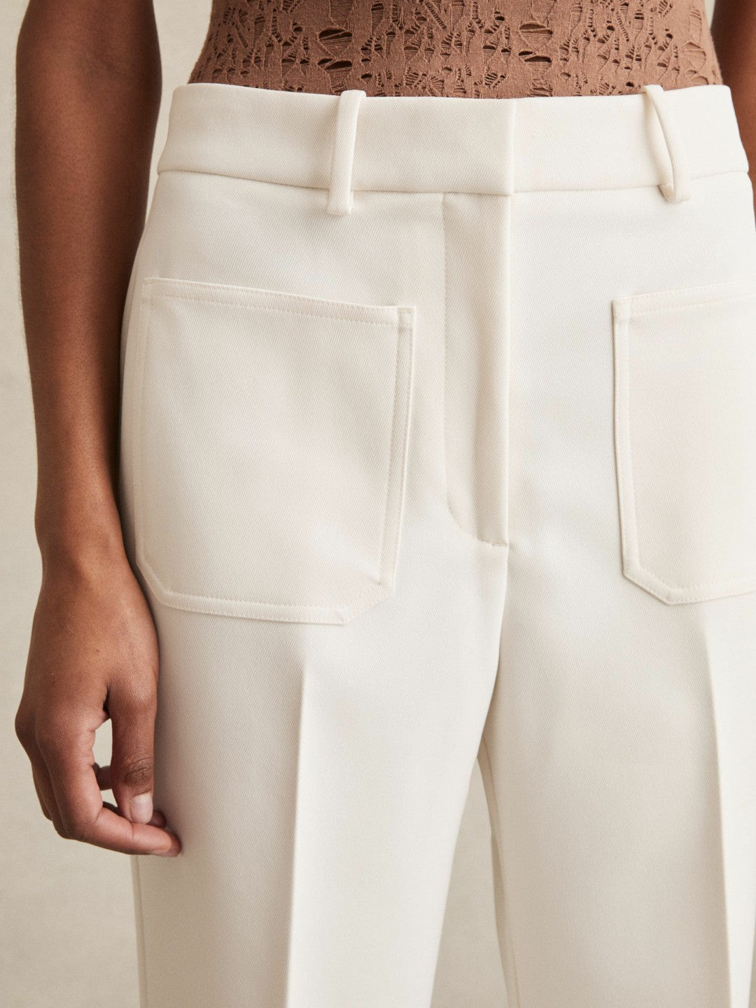 Twill Patch-Pocket Flared Trousers in Cream Women | Reiss