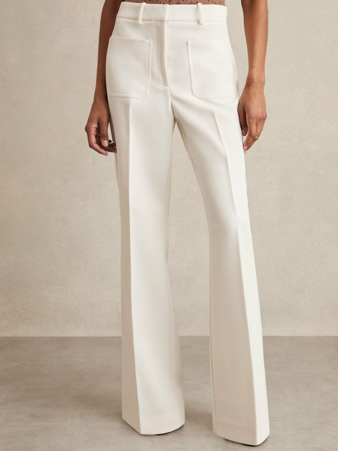 Twill Patch-Pocket Flared Trousers in Cream Women | Reiss
