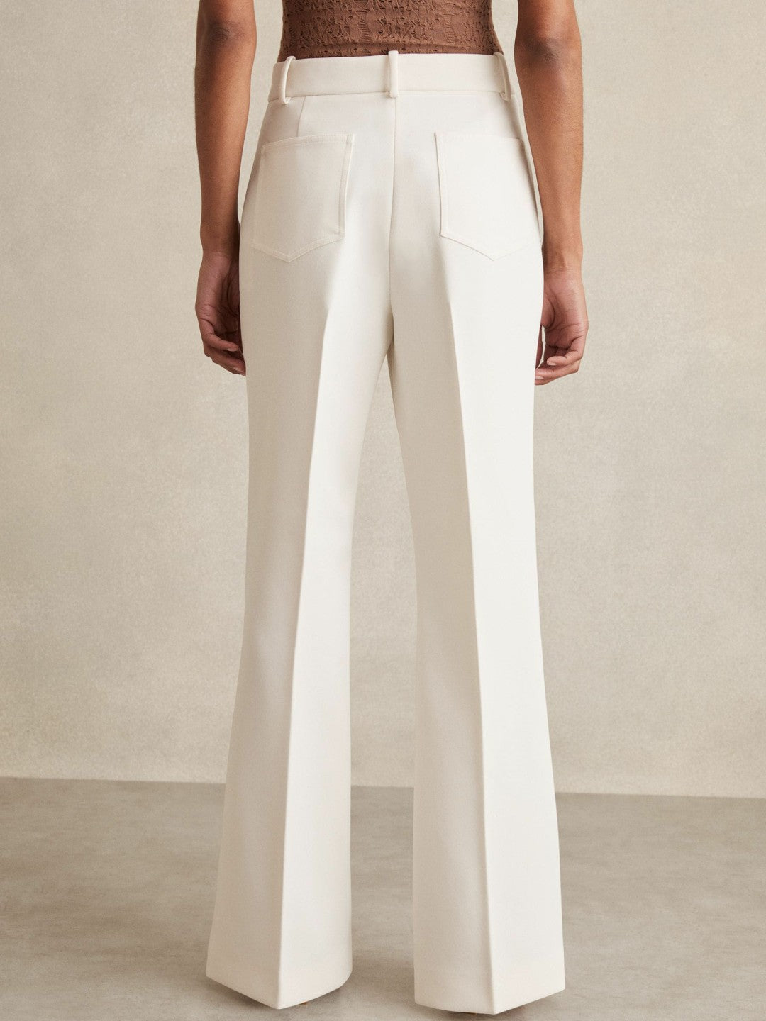 Twill Patch-Pocket Flared Trousers in Cream Women | Reiss