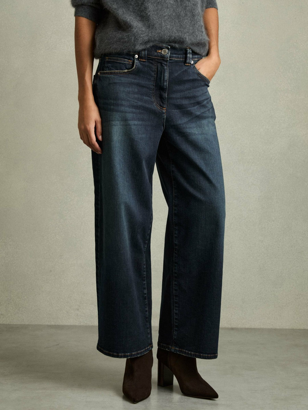 Petite Denim Culotte Jeans in Dark Blue Women | Reiss