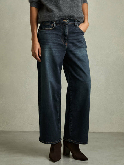 Petite Denim Culotte Jeans in Dark Blue Women | Reiss