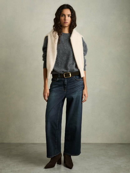 Petite Denim Culotte Jeans in Dark Blue Women | Reiss