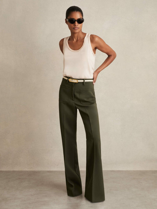 Twill Patch-Pocket Flared Trousers in Green Women | Reiss