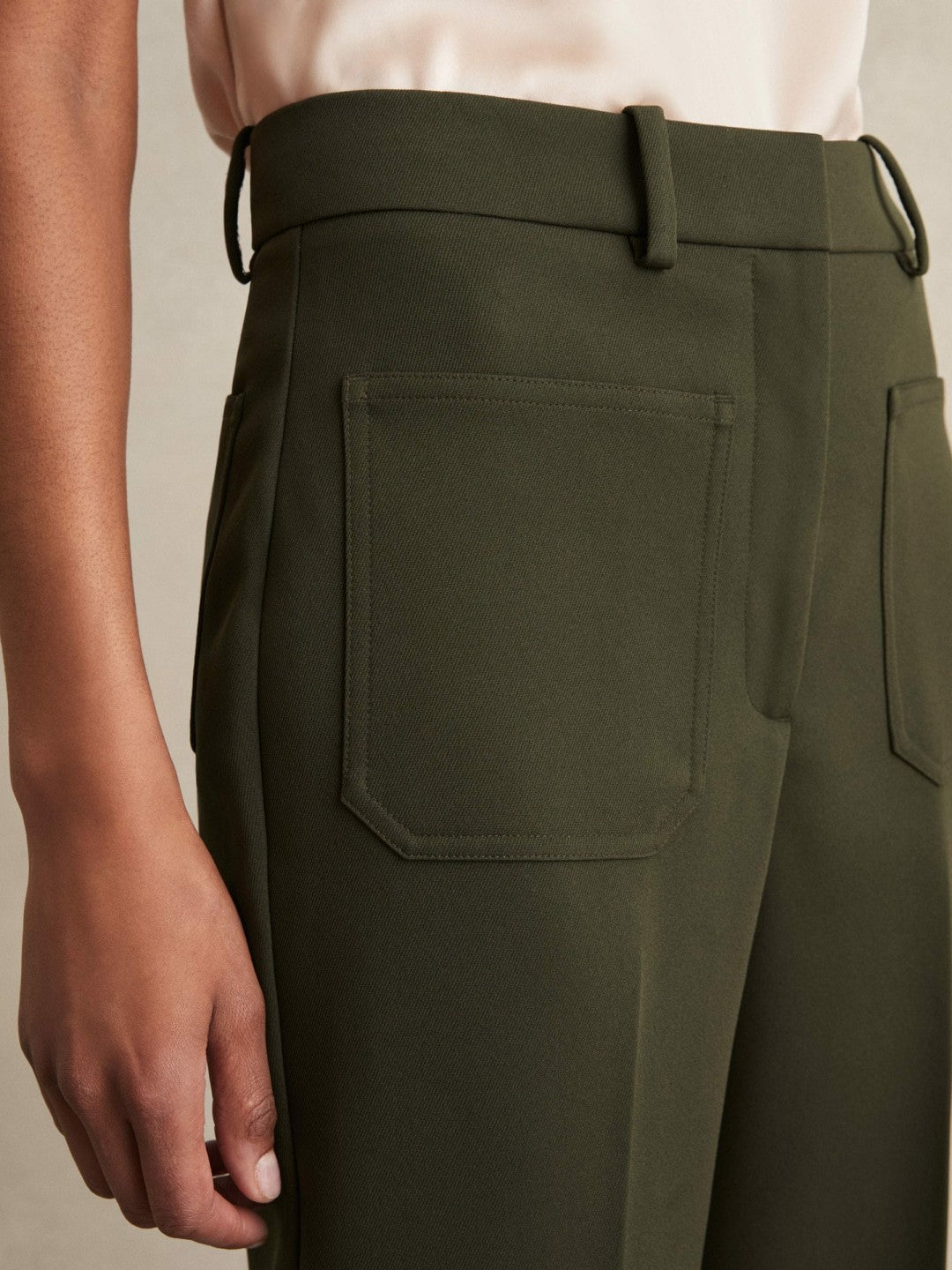 Twill Patch-Pocket Flared Trousers in Green Women | Reiss