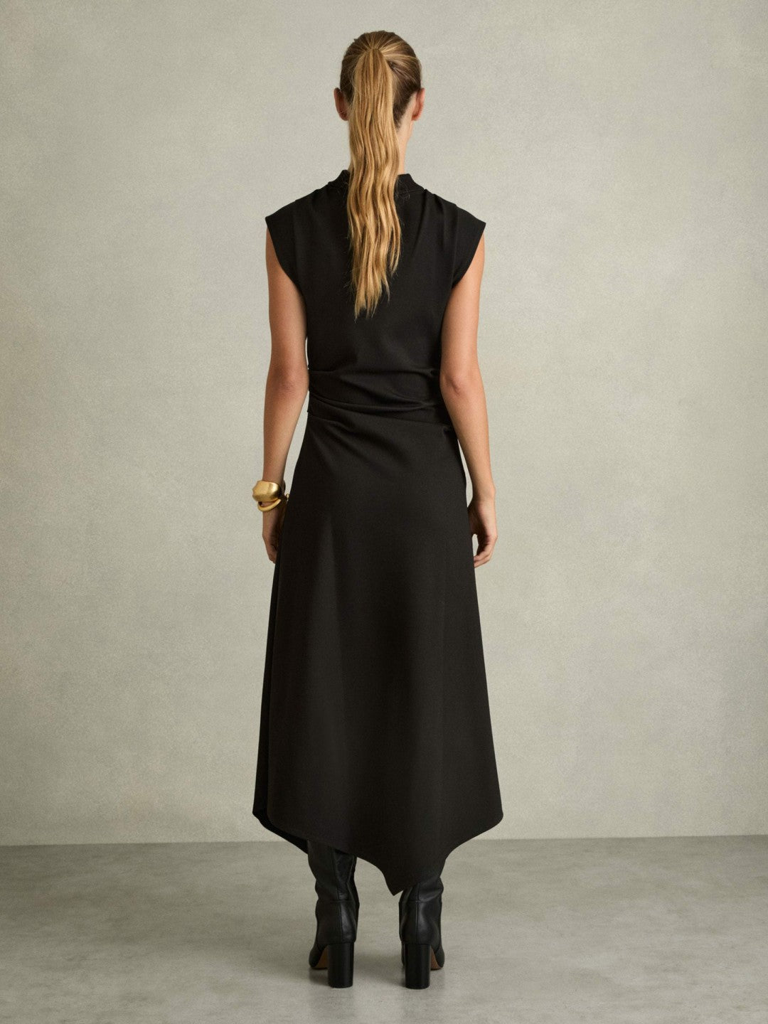 Twill-Jersey Draped Midi Dress in Black Women | Reiss