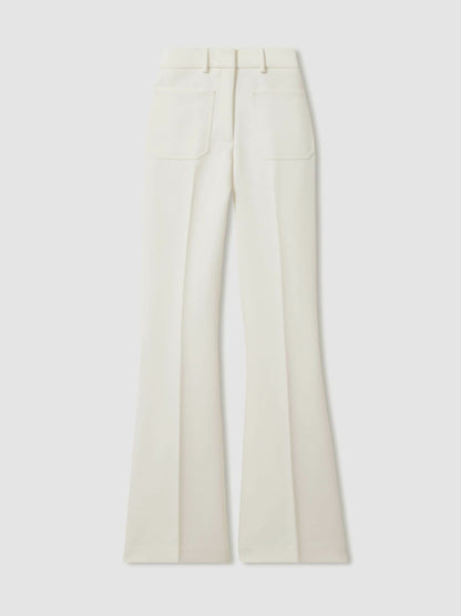 Petite Twill Patch-Pocket Flared Trousers in Cream Women | Reiss