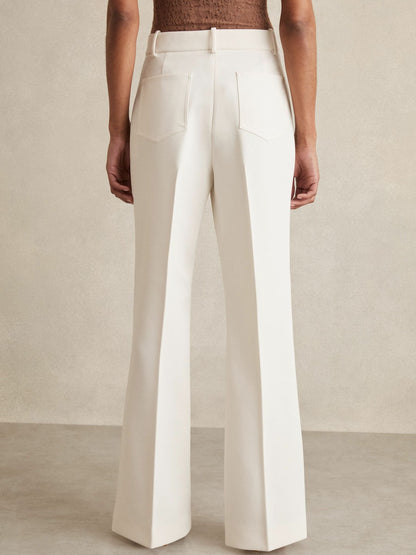 Petite Twill Patch-Pocket Flared Trousers in Cream Women | Reiss