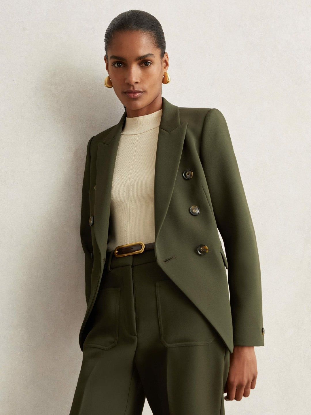 Twill Double-Breasted Blazer in Green Women | Reiss