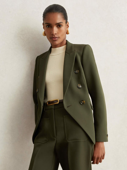 Twill Double-Breasted Blazer in Green Women | Reiss