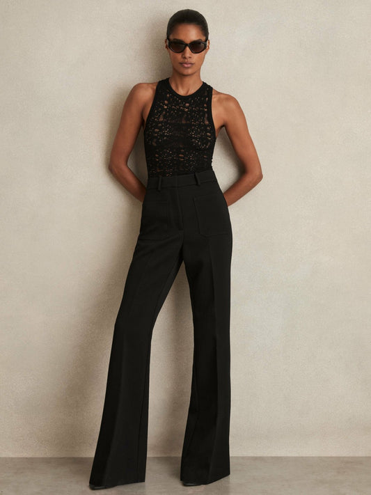 Twill Patch-Pocket Flared Trousers in Black Women | Reiss