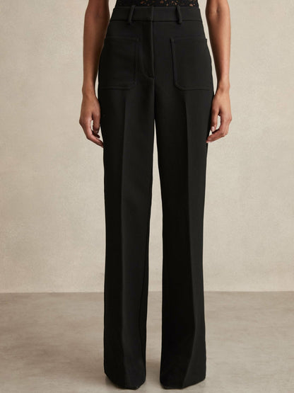 Twill Patch-Pocket Flared Trousers in Black Women | Reiss