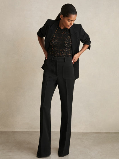 Twill Patch-Pocket Flared Trousers in Black Women | Reiss
