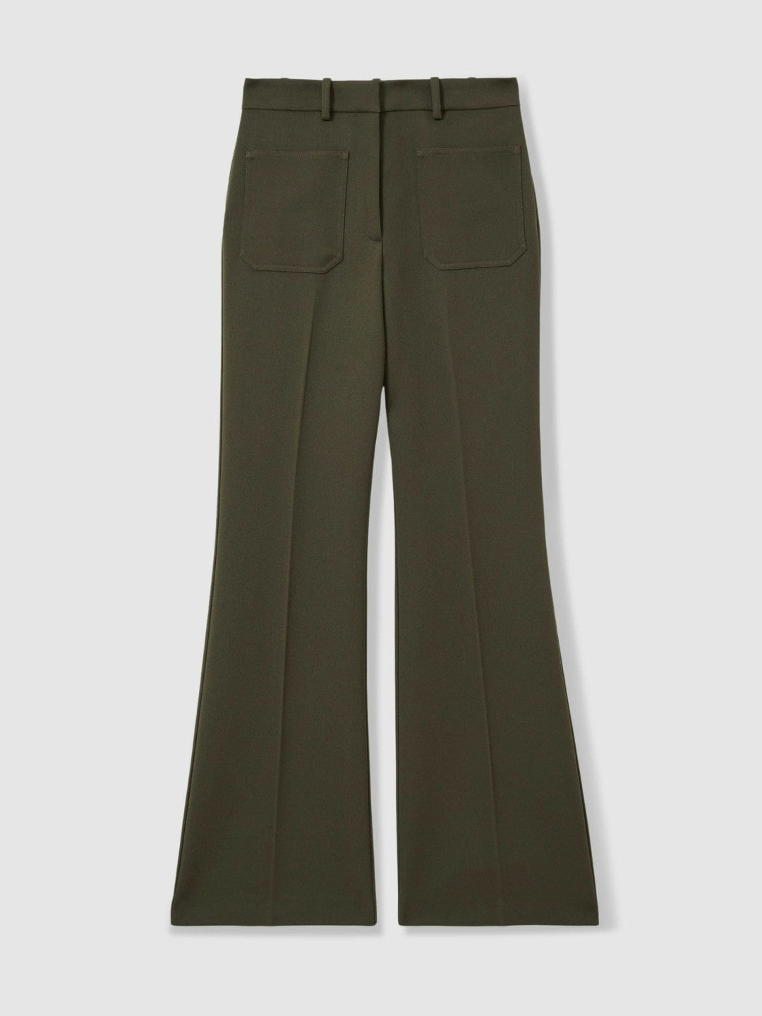 Petite Twill Patch-Pocket Flared Trousers in Green Women | Reiss