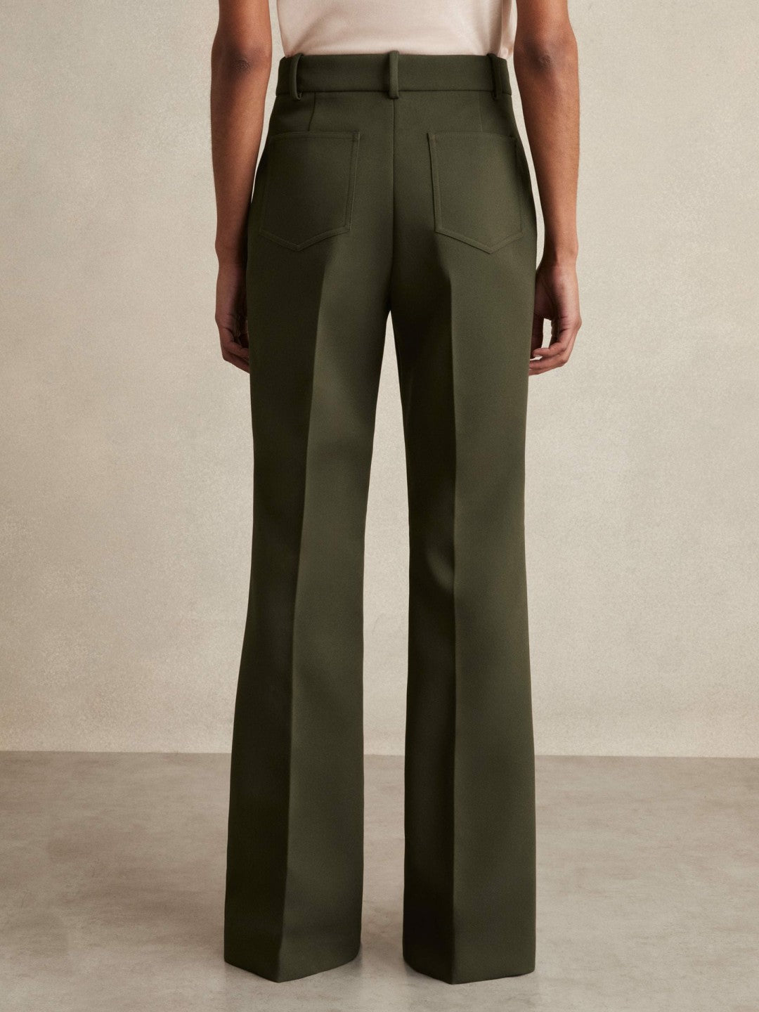 Petite Twill Patch-Pocket Flared Trousers in Green Women | Reiss
