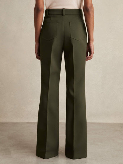 Petite Twill Patch-Pocket Flared Trousers in Green Women | Reiss