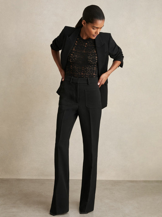 Petite Twill Patch-Pocket Flared Trousers in Black Women | Reiss