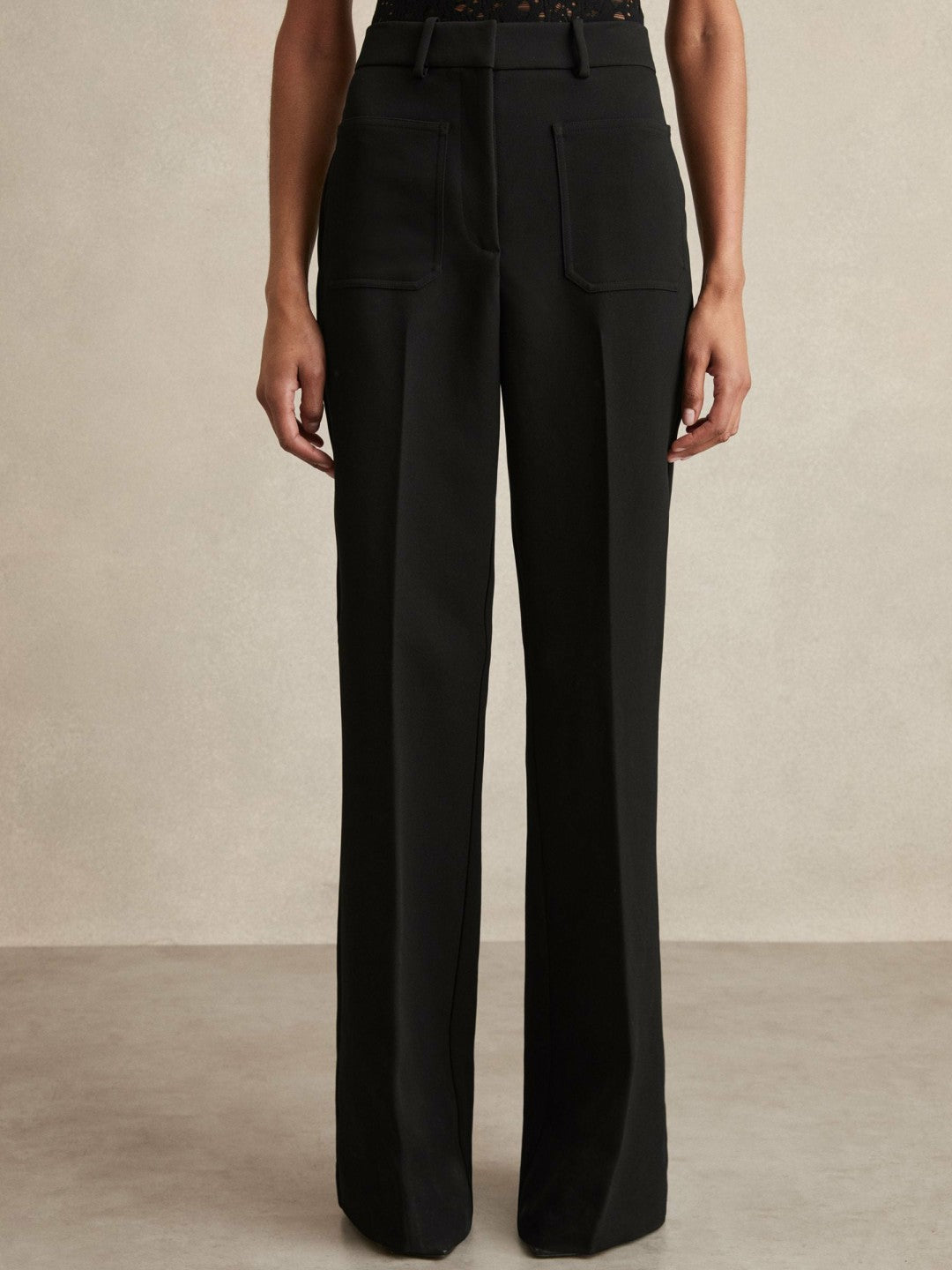 Petite Twill Patch-Pocket Flared Trousers in Black Women | Reiss