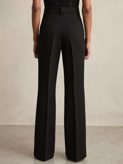 Petite Twill Patch-Pocket Flared Trousers in Black Women | Reiss