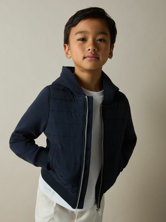 9-13 yrs Interlock Hybrid Hooded Puffer Jacket in Navy Children & Baby | Reiss