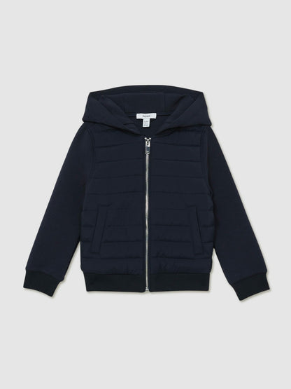 9-13 yrs Interlock Hybrid Hooded Puffer Jacket in Navy Children & Baby | Reiss