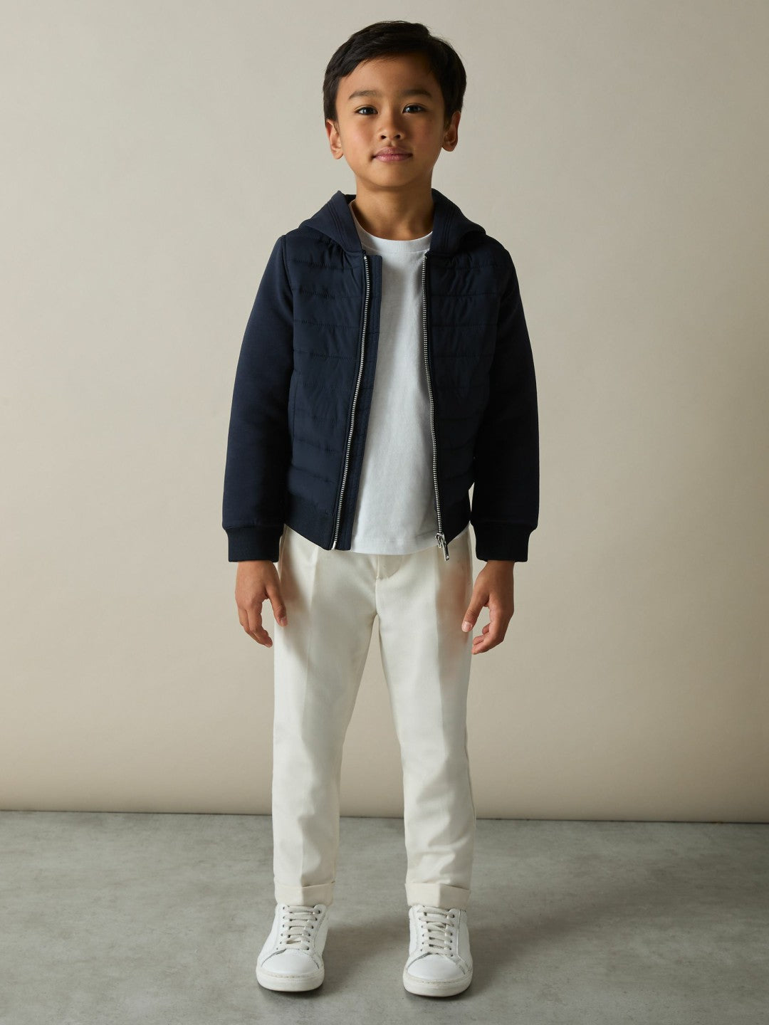 9-13 yrs Interlock Hybrid Hooded Puffer Jacket in Navy Children & Baby | Reiss