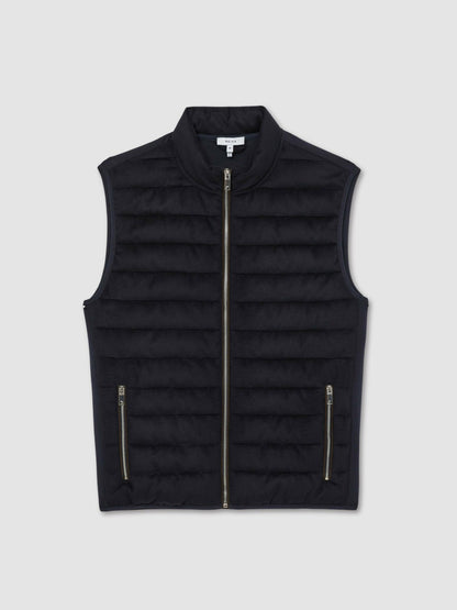 Brushed Jersey Quilted Gilet in Navy Men | Reiss