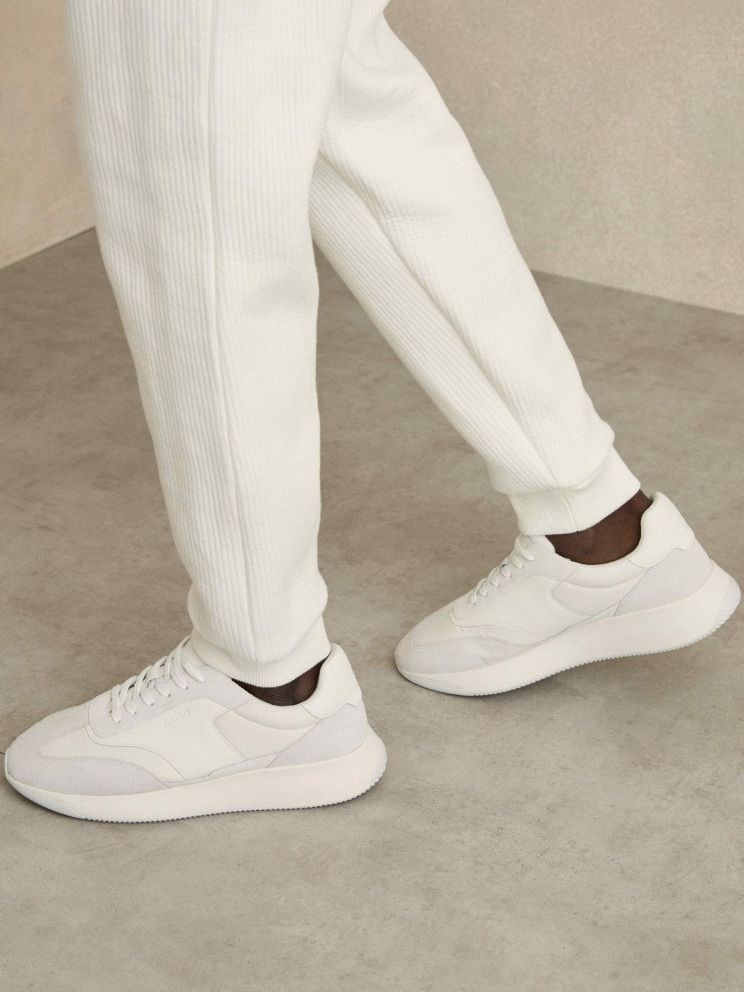 Leather Suede Running Trainers in White Men | Reiss