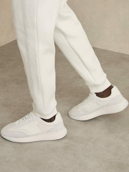 Leather Suede Running Trainers in White Men | Reiss