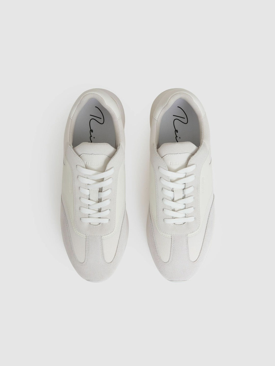 Leather Suede Running Trainers in White Men | Reiss