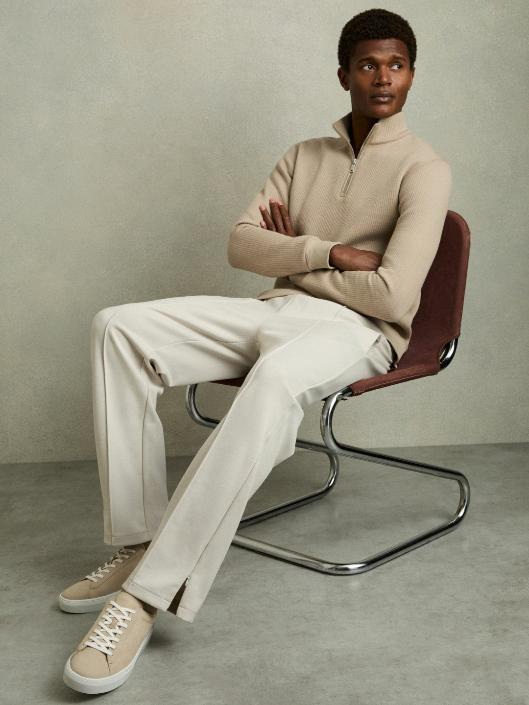 Nubuck Leather Low-Top Trainers in Ecru Men | Reiss