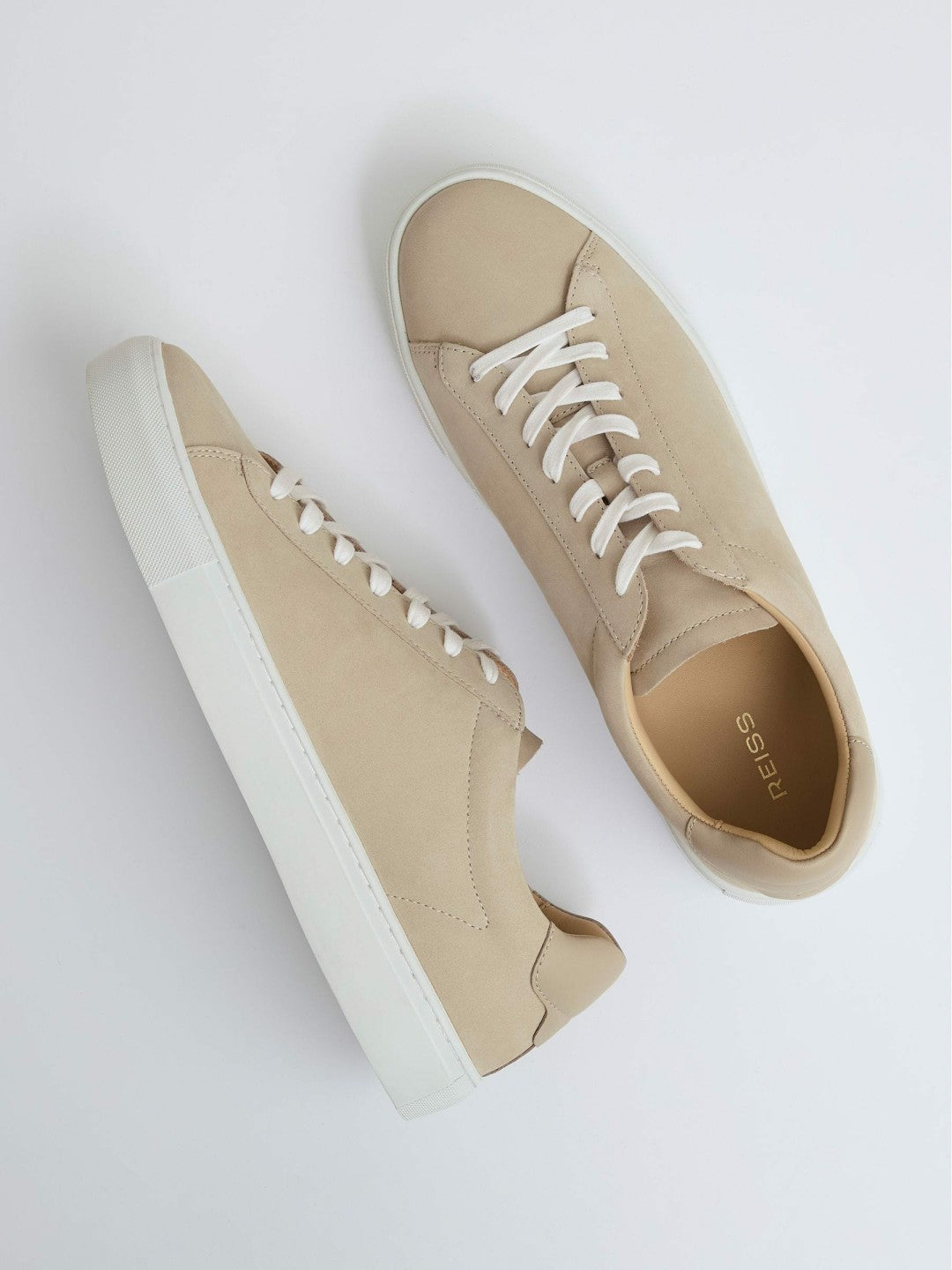 Nubuck Leather Low-Top Trainers in Ecru Men | Reiss