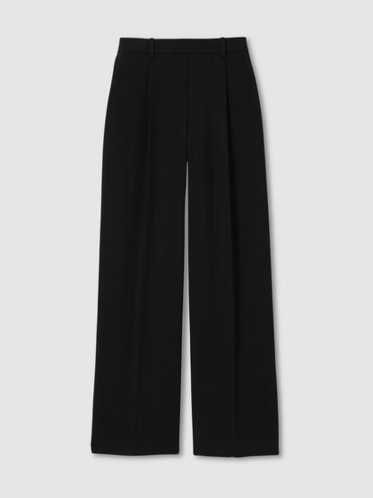 Petite Elasticated-Waist Wide-Leg Twill Trousers in Black Women | Reiss