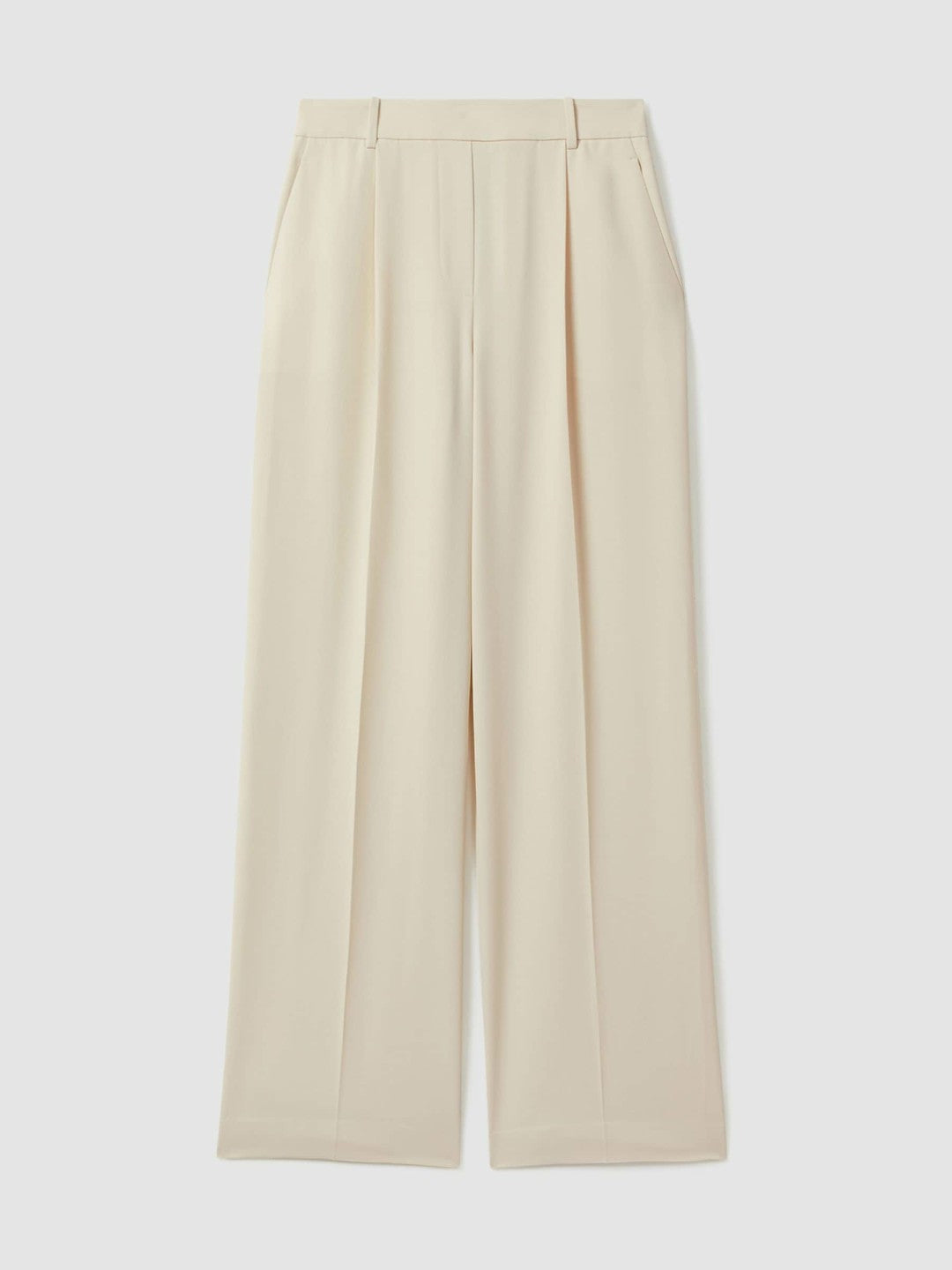 Petite Elasticated-Waist Wide-Leg Twill Trousers in Cream Women | Reiss