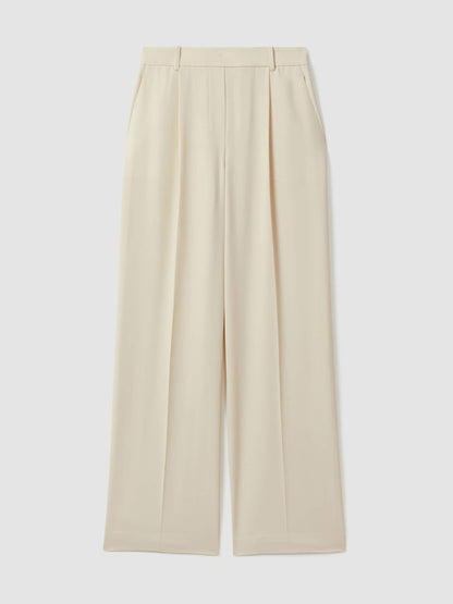 Petite Elasticated-Waist Wide-Leg Twill Trousers in Cream Women | Reiss