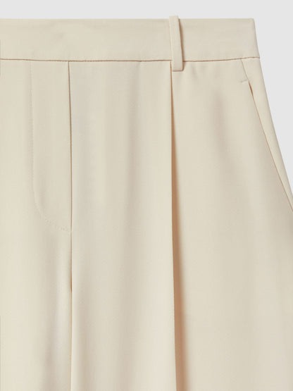 Petite Elasticated-Waist Wide-Leg Twill Trousers in Cream Women | Reiss