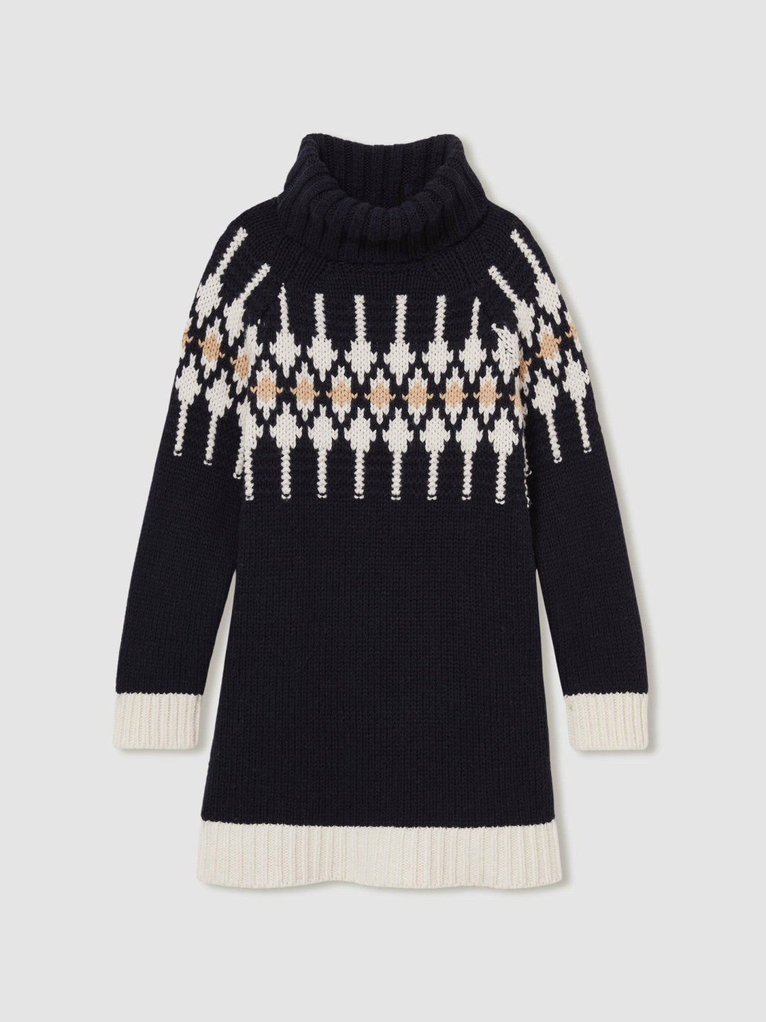 13-14 yrs Wool-Blend Fair Isle Roll-Neck Dress in Navy Children & Baby | Reiss