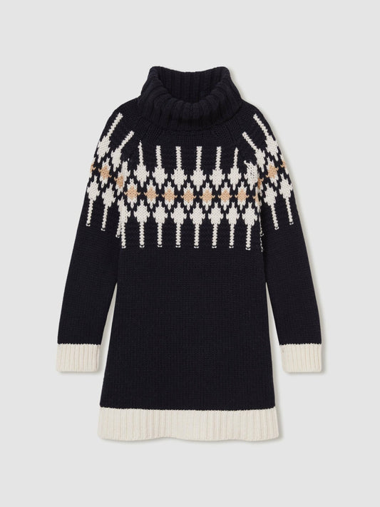 13-14 yrs Wool-Blend Fair Isle Roll-Neck Dress in Navy Children & Baby | Reiss