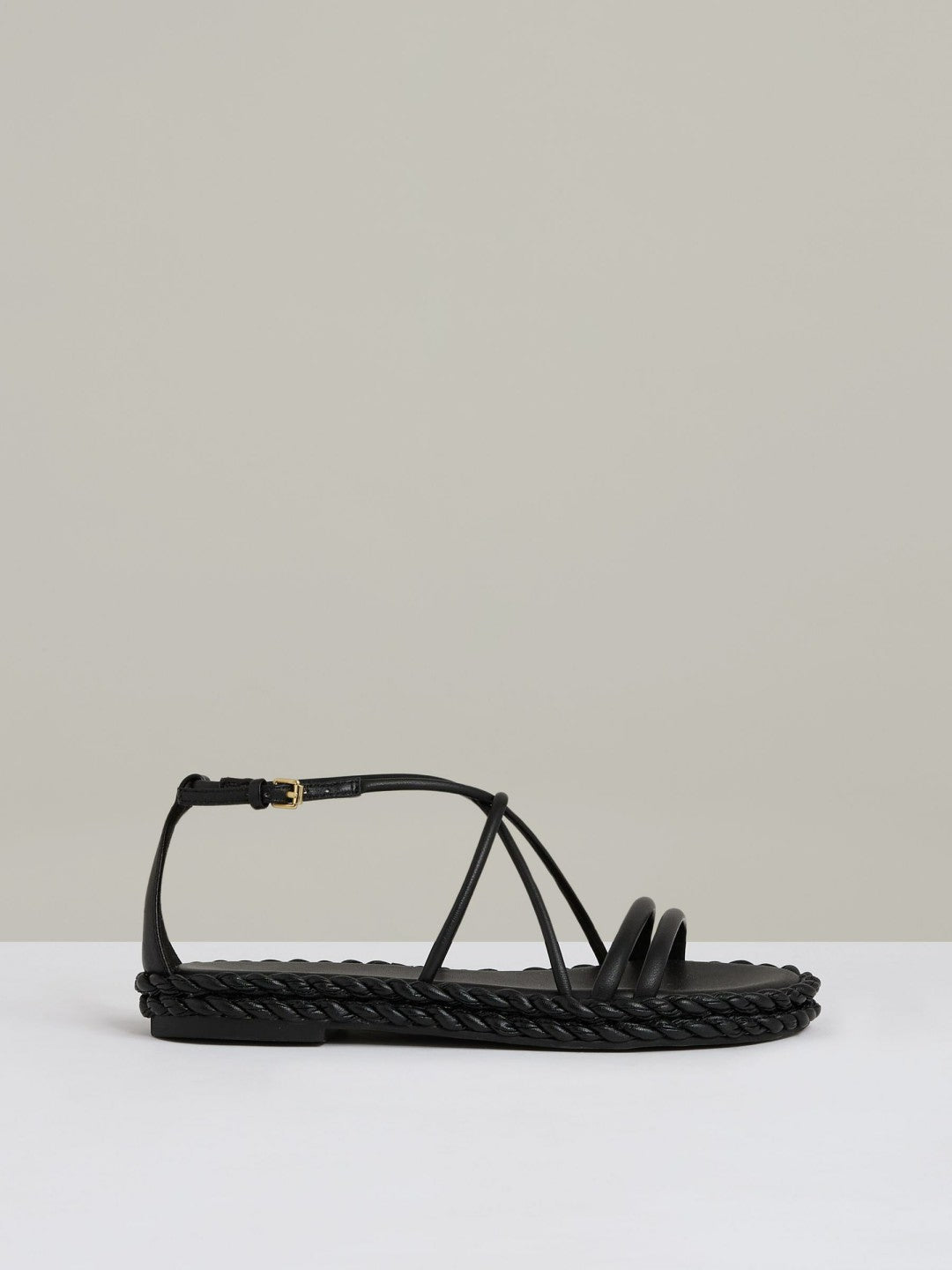 Leather Braided Flat Sandals in Black Women | Reiss