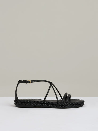 Leather Braided Flat Sandals in Black Women | Reiss