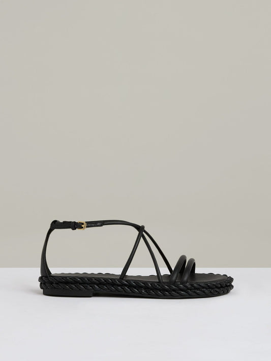 Leather Braided Flat Sandals in Black Women | Reiss