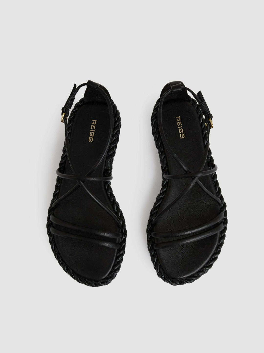Leather Braided Flat Sandals in Black Women | Reiss