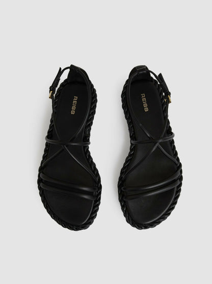 Leather Braided Flat Sandals in Black Women | Reiss