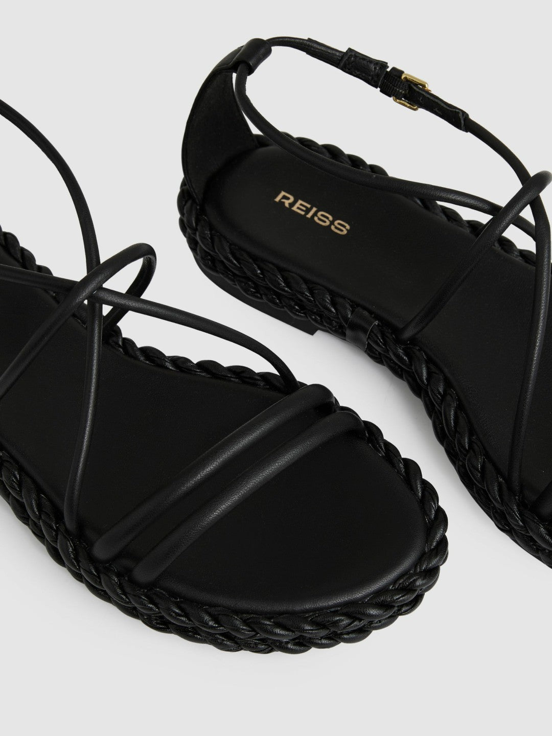 Leather Braided Flat Sandals in Black Women | Reiss