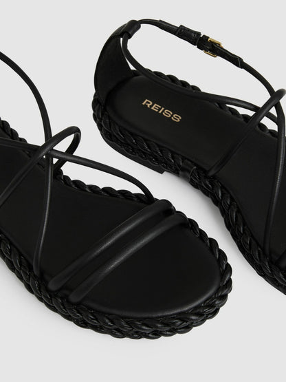 Leather Braided Flat Sandals in Black Women | Reiss