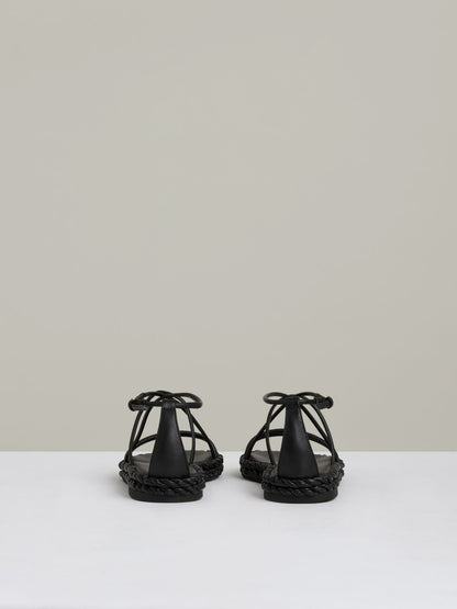 Leather Braided Flat Sandals in Black Women | Reiss
