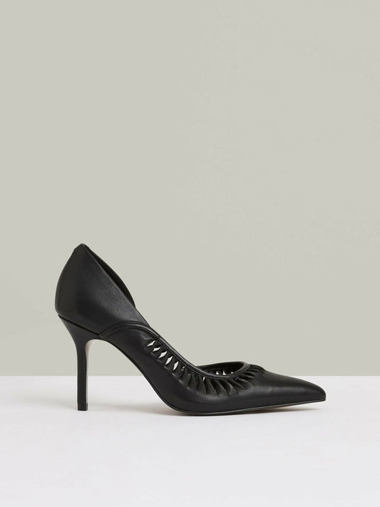 Leather Twist Detail Court Shoes in Black Women | Reiss