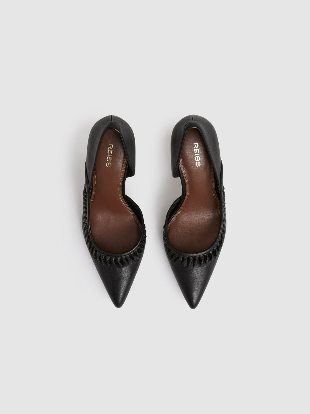 Leather Twist Detail Court Shoes in Black Women | Reiss