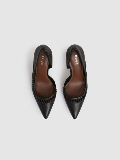 Leather Twist Detail Court Shoes in Black Women | Reiss